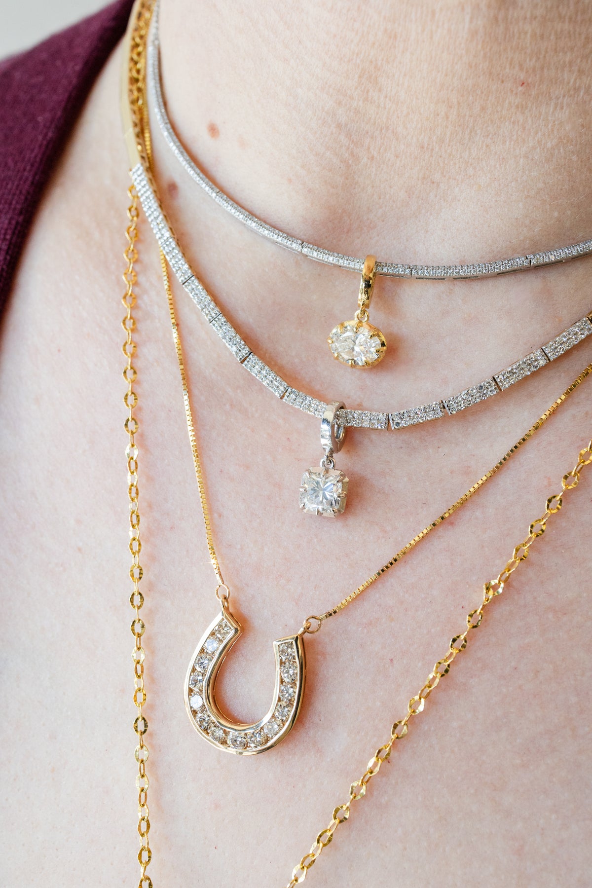 14K Gold Diamond Horseshoe Box Chain Necklace