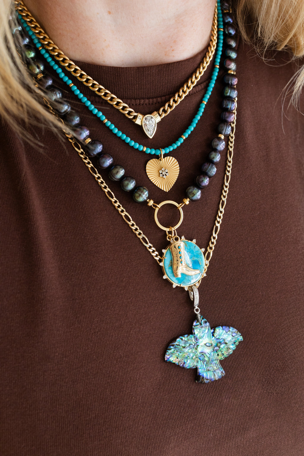 14K Gold Turquoise Cowgirl Boot Charm