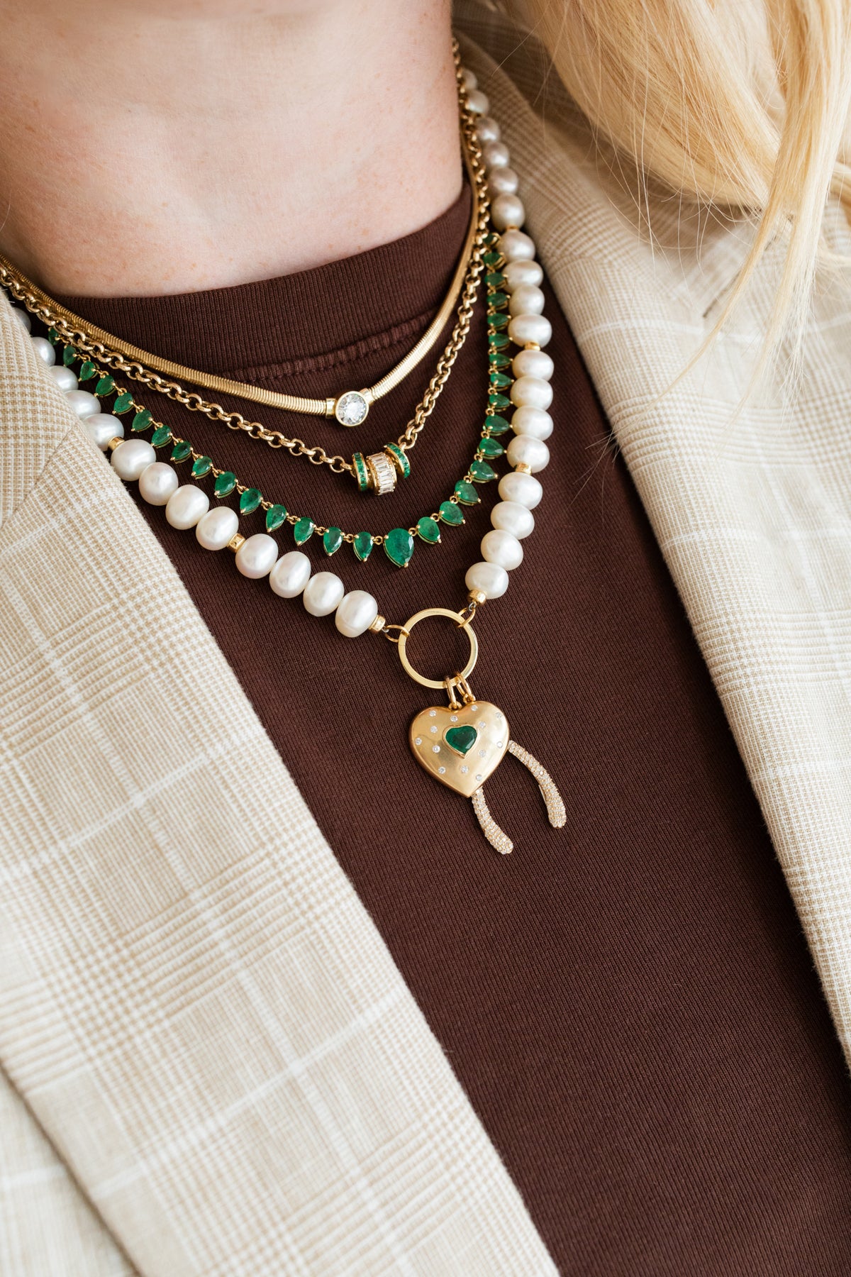 14K Matte Gold Diamond Emerald Heart Charm