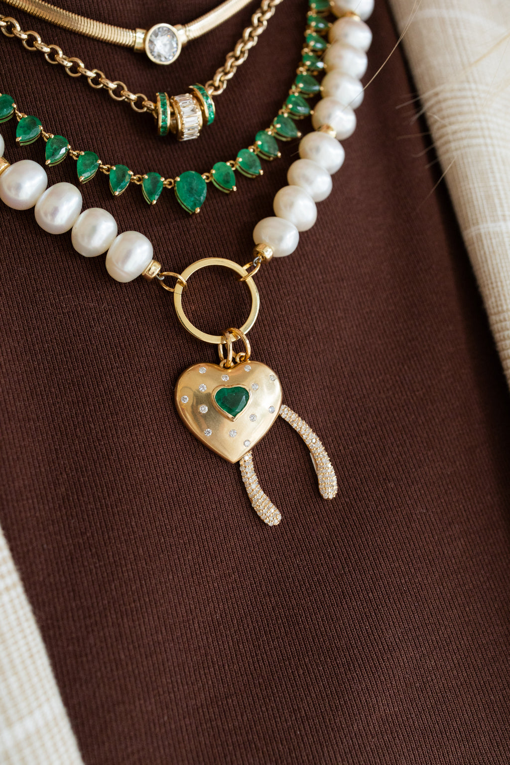 14K Matte Gold Diamond Emerald Heart Charm