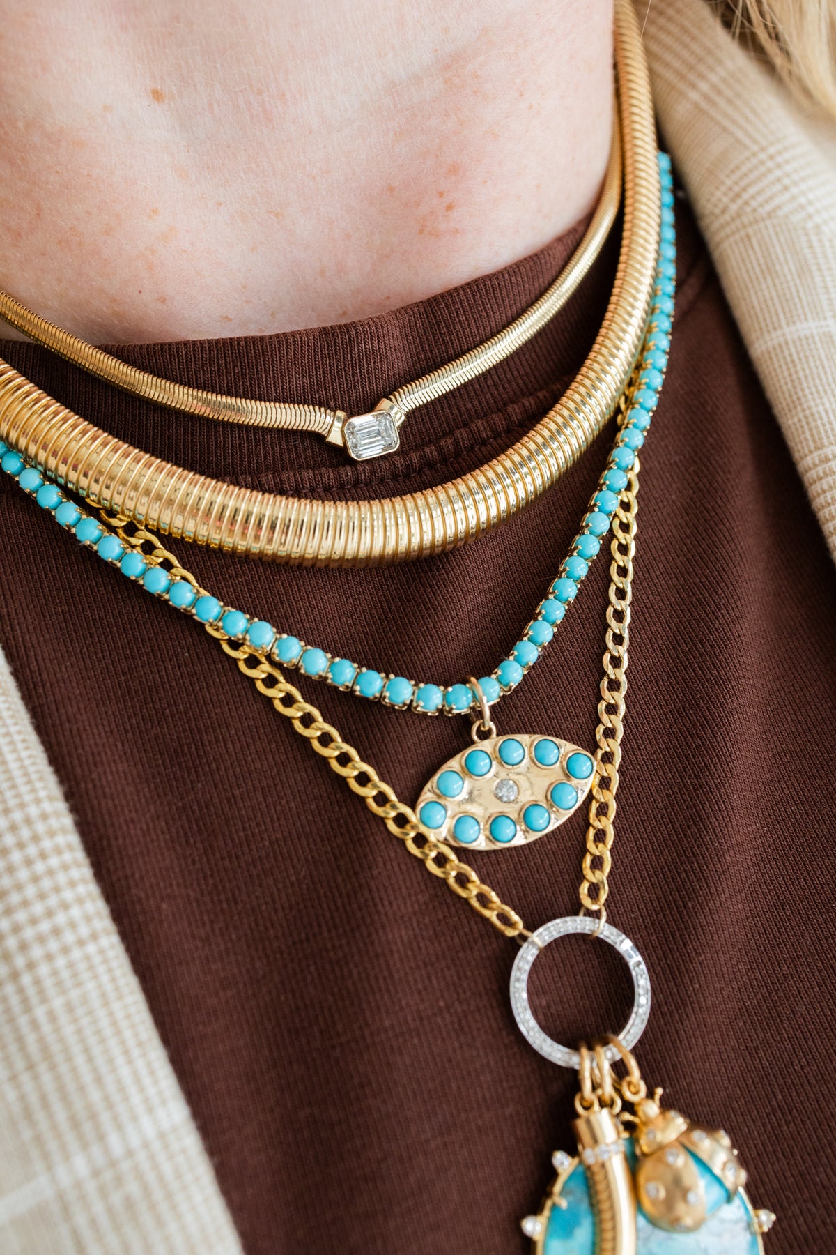 14K Gold 10mm Dome Omega Necklace