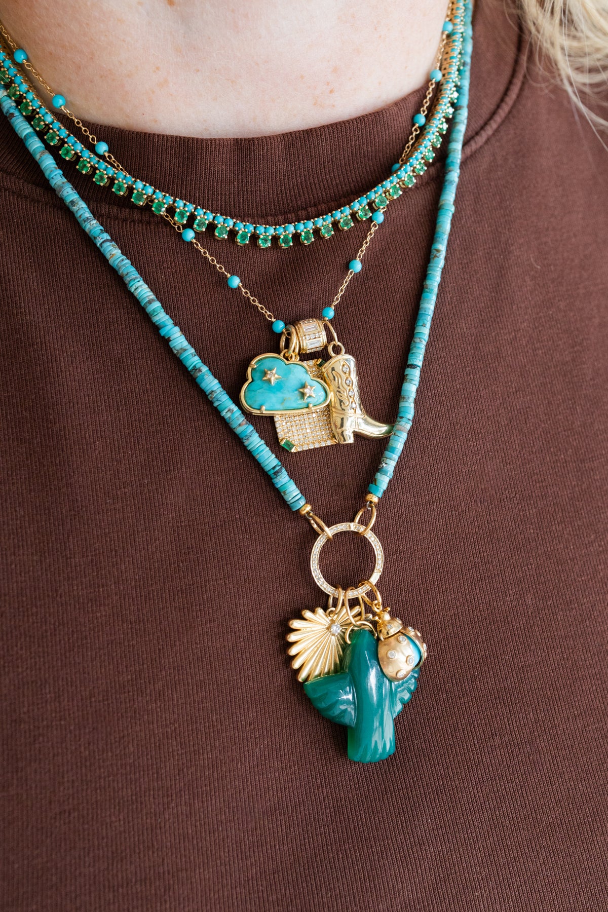 14K Gold 3mm Turquoise Tin Cup Necklace