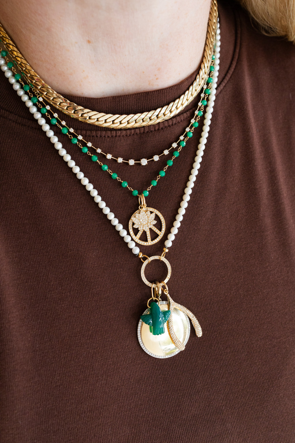 14K Gold Dyed Emerald Tin Cup Necklace