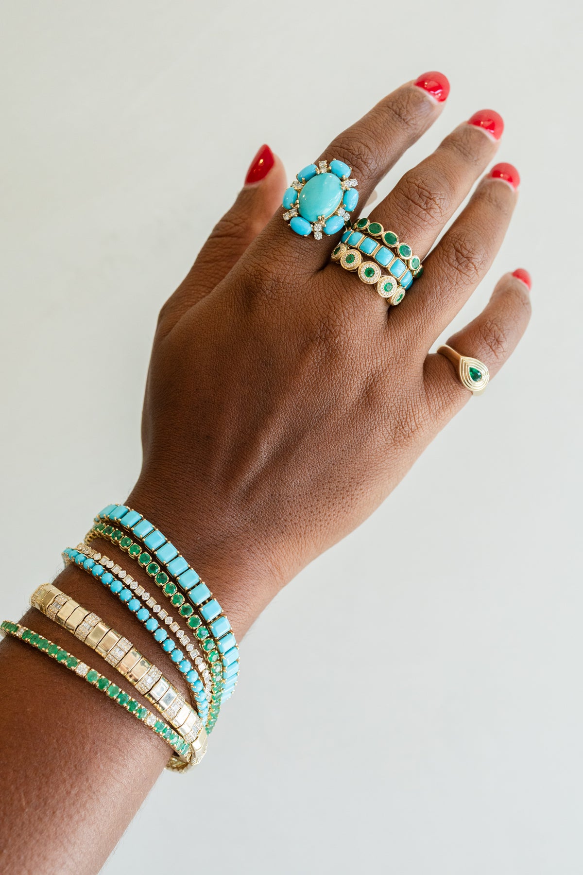14K Gold Teal Turquoise Floral Cocktail Ring