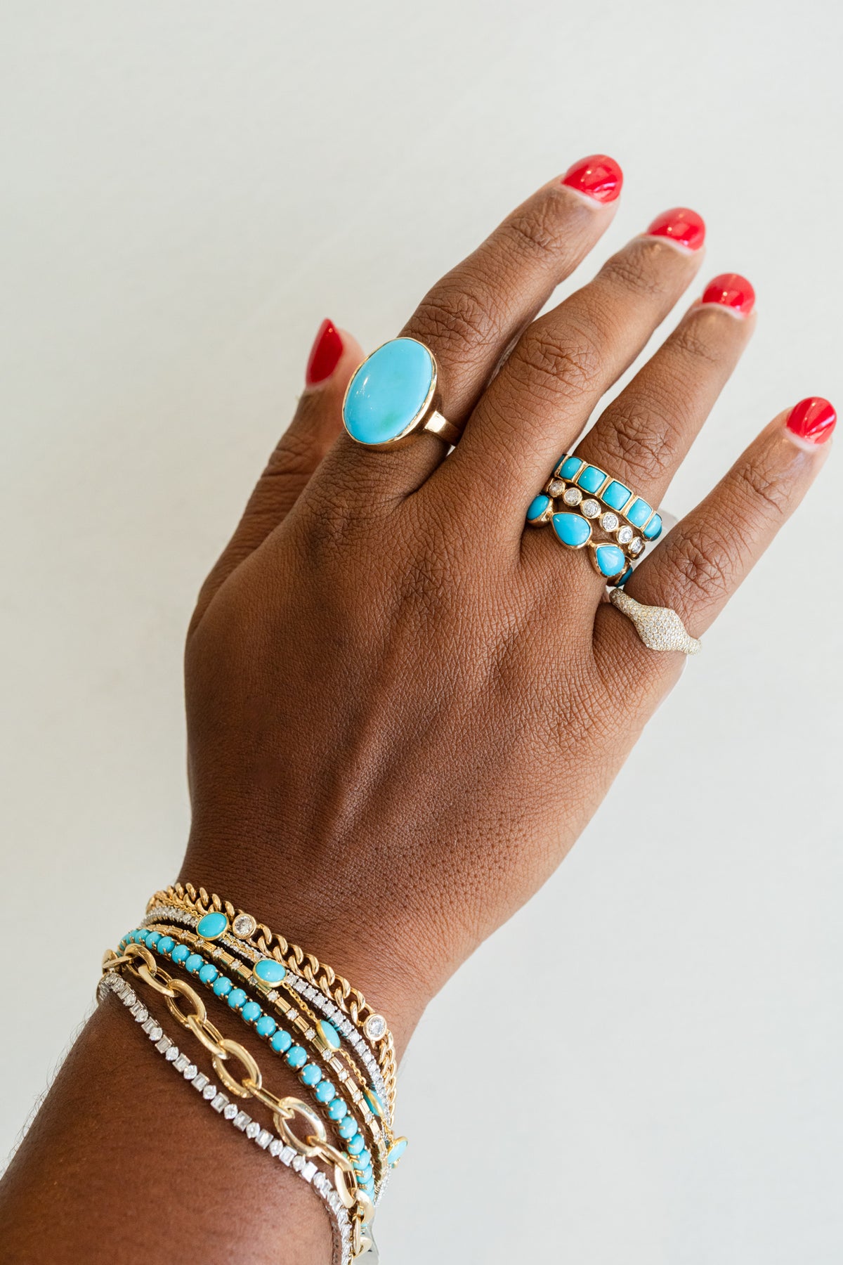 14K Gold Bright Turquoise Large Oval Ring