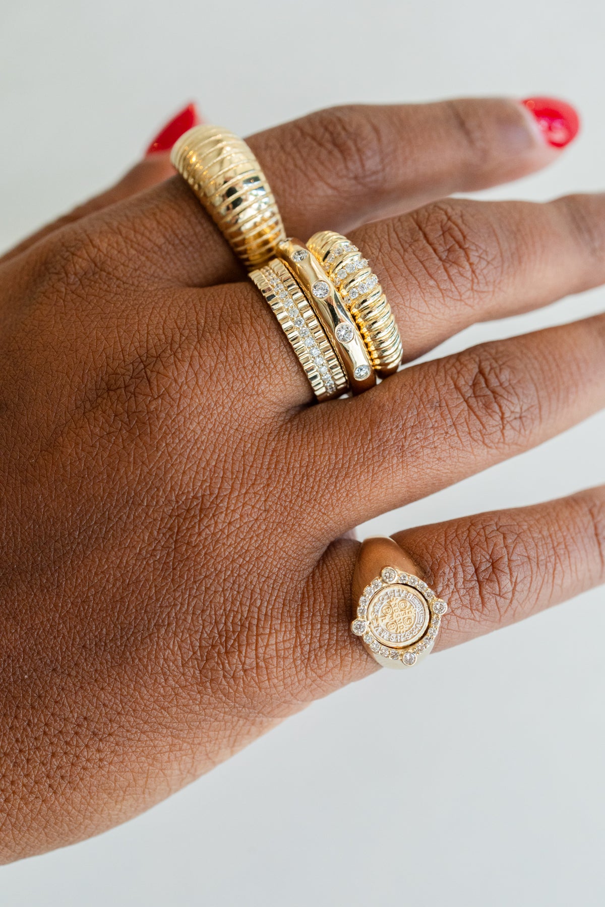 14K Gold Diamond Saint Benedict Pinky Ring