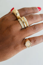 14K Gold Fluted 3 Row Diamond Dome Ring