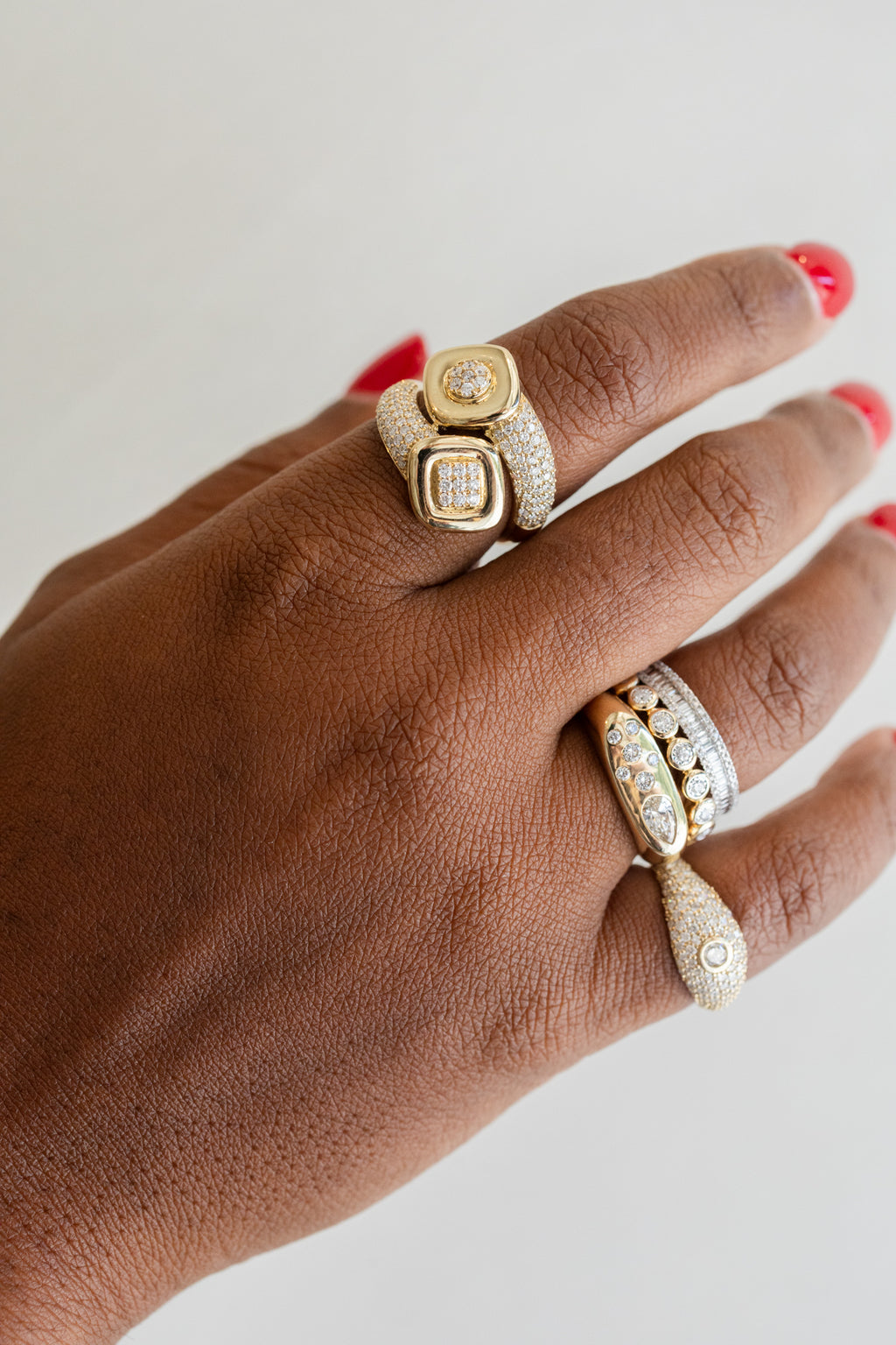 14K Gold .76ct Pave Diamond Square Bezel Wrap Ring