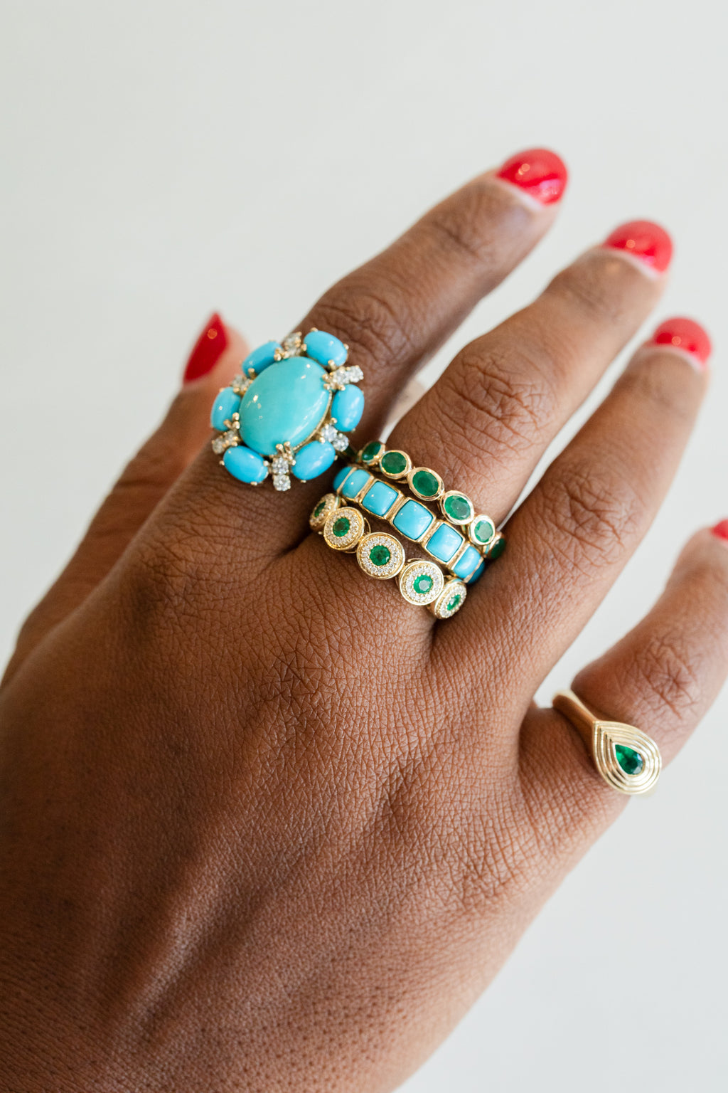 14K Gold Bezel Oval Emerald 7-Stone Ring