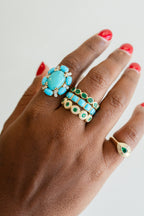 14K Gold Bezel Oval Emerald 7-Stone Ring