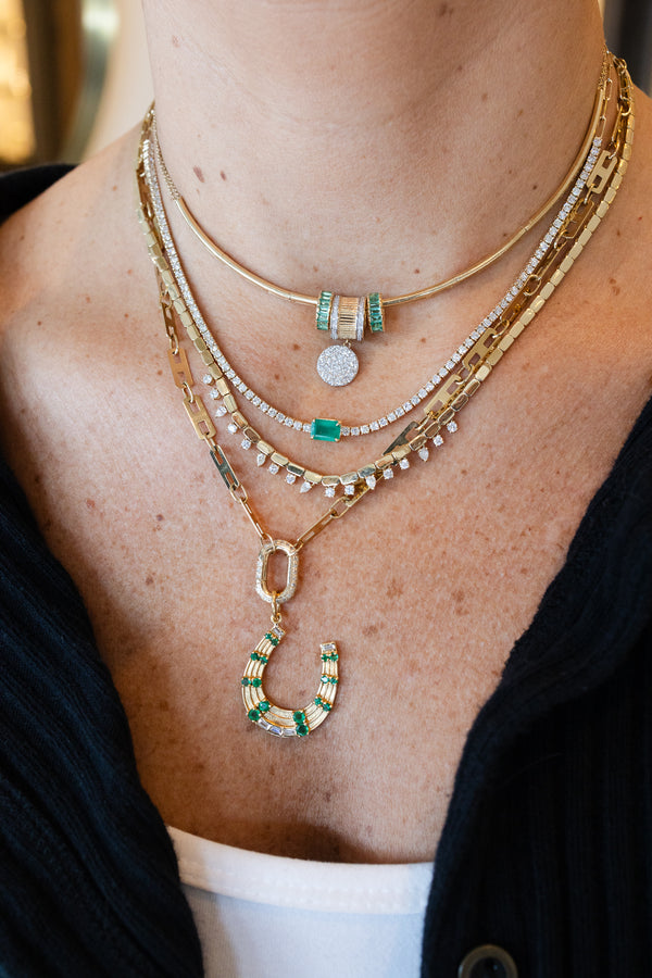 14K Gold 1.45ct Emerald 2.80ct Diamond Tennis Necklace