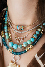14K Gold Turquoise Baguette Round Charm Spacer