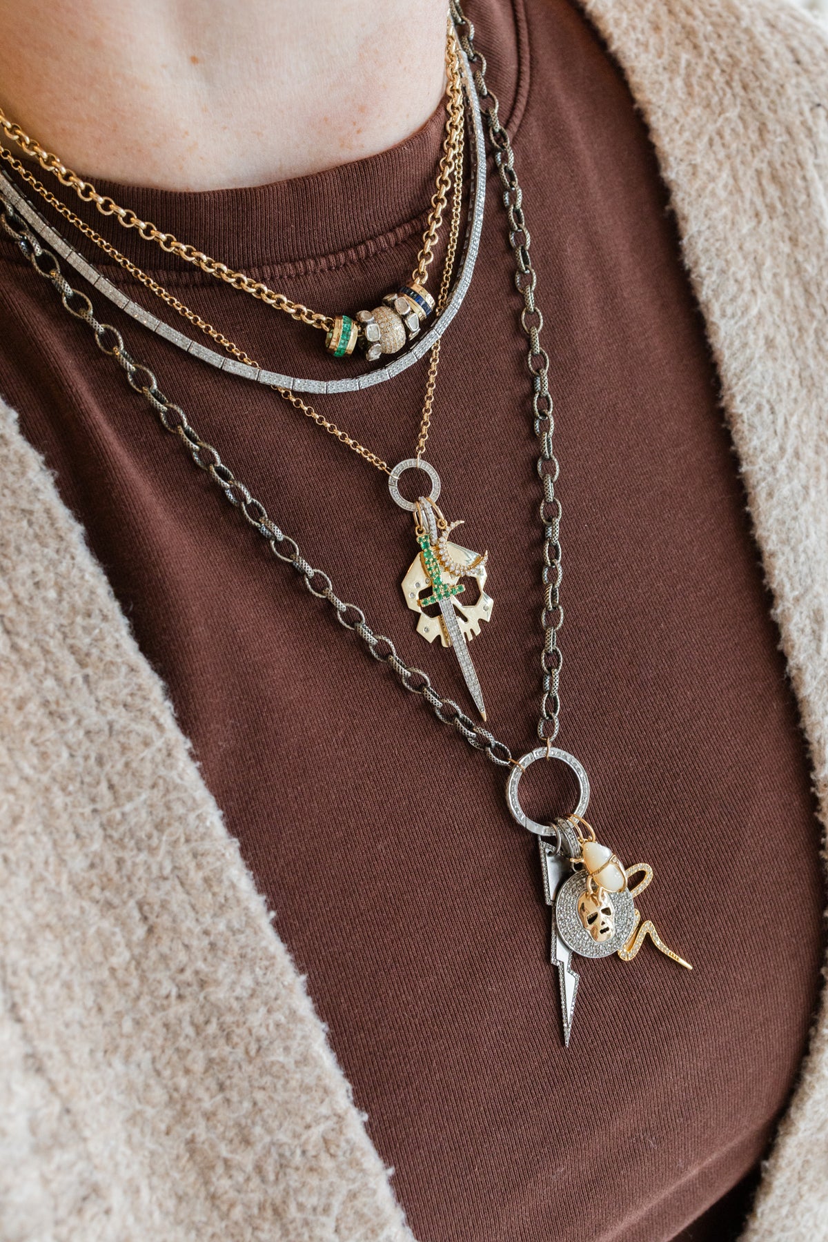 Large 14K Gold Diamond Freckled Skull Charm