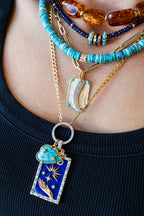 14K Gold Zig Zag Diamond Spacer Arizona Turquoise Necklace