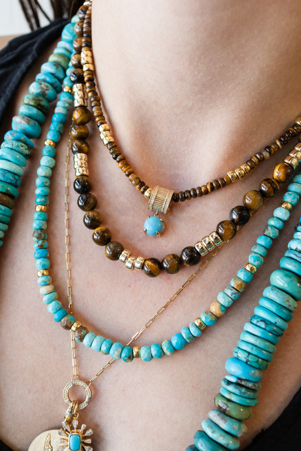 8mm Tiger's Eye Trio Rondelle Beaded Necklace