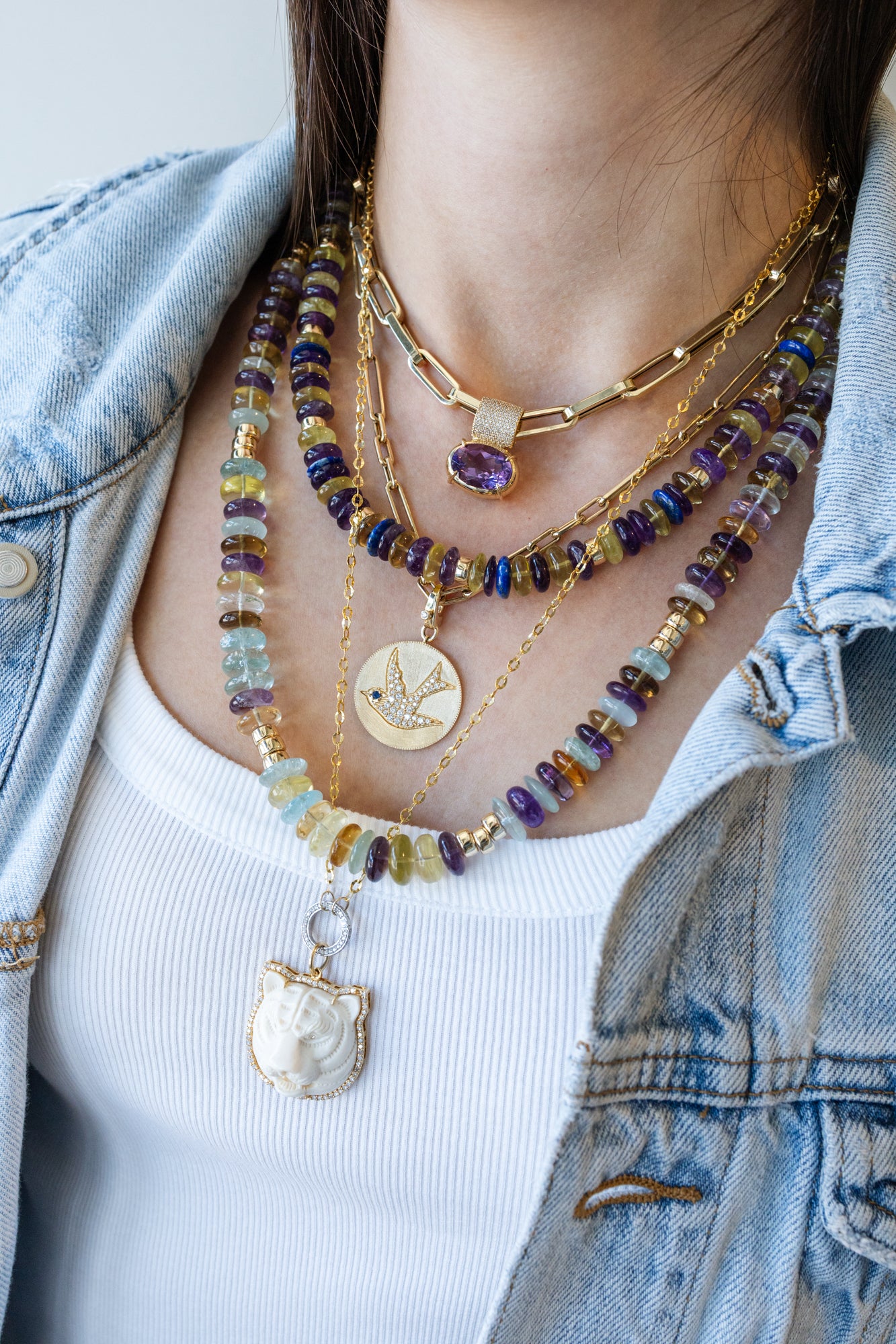 18" Amethyst Lapis Mix Gemstone Necklace