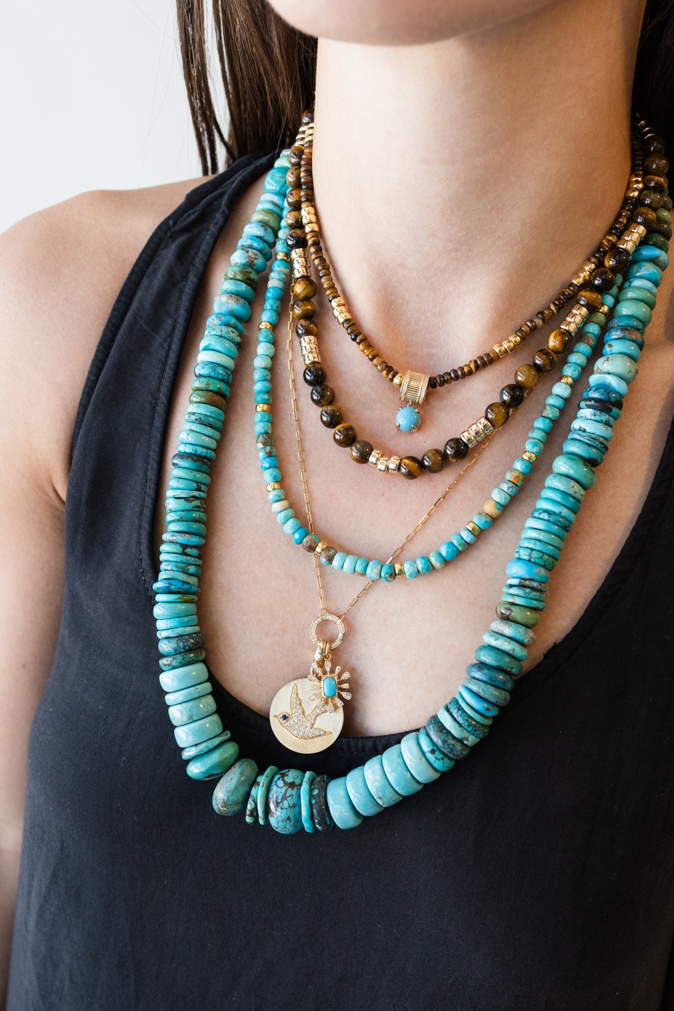 5mm Tiger's Eye Trio Rondelle Beaded Necklace