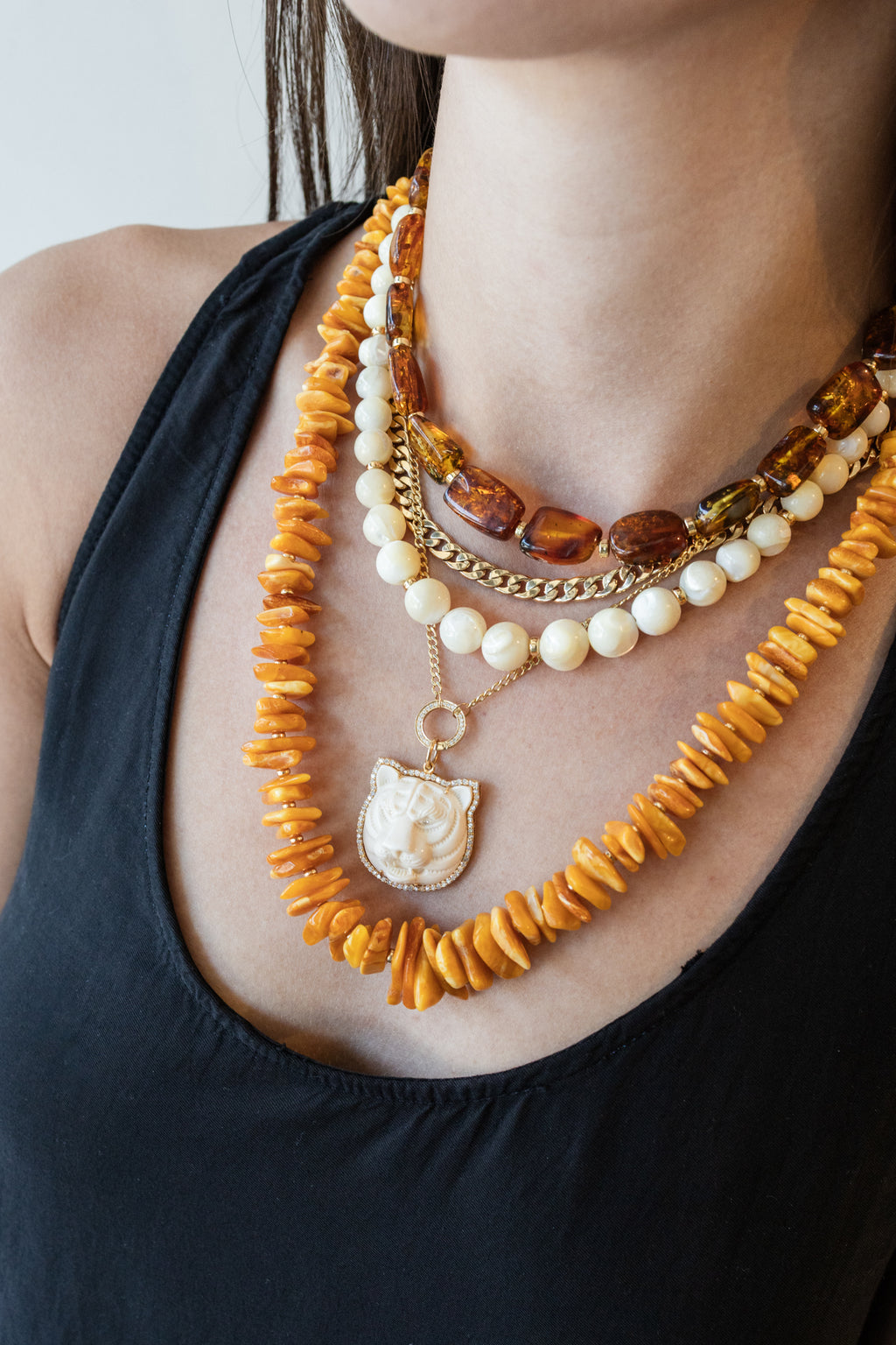 Natural Amber Nugget Rondelle Beaded Necklace