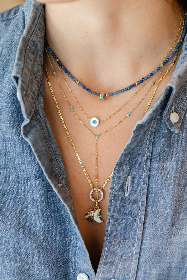 14K Gold Dainty Turquoise Lariat Necklace
