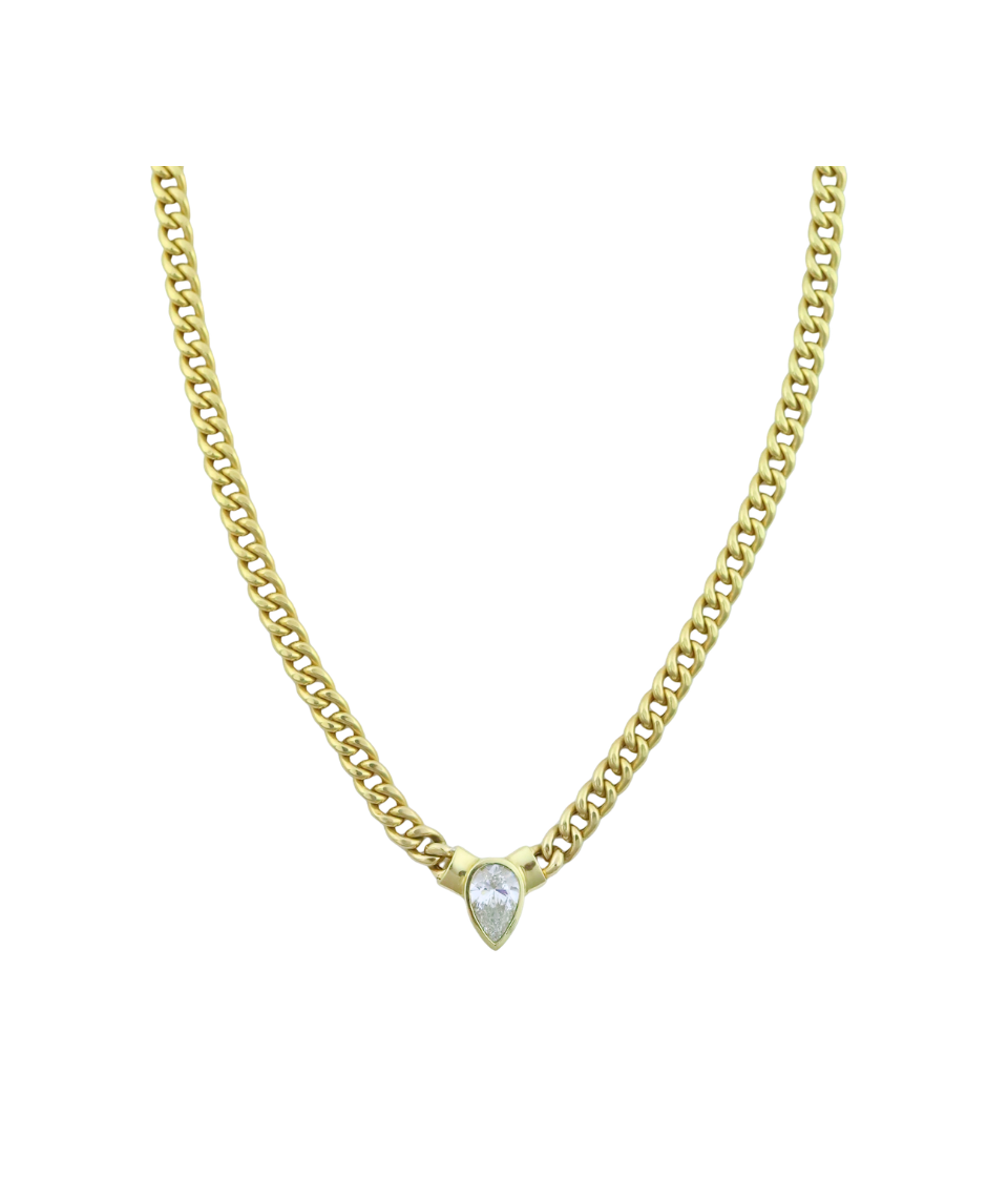 16" 14K Gold 2.02ct Pear Lab Diamond Curb Chain Necklace
