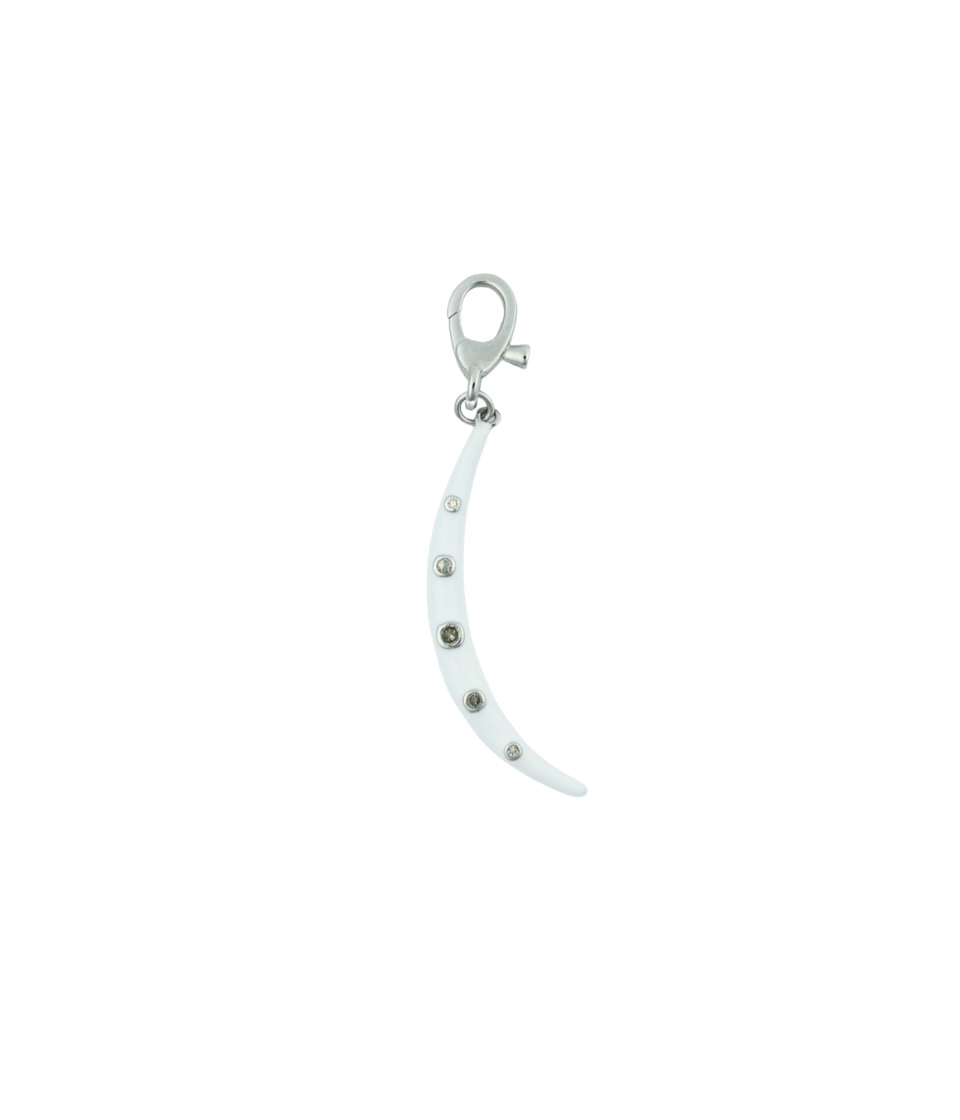 Silver White Enamel Diamond Crescent Moon Charm