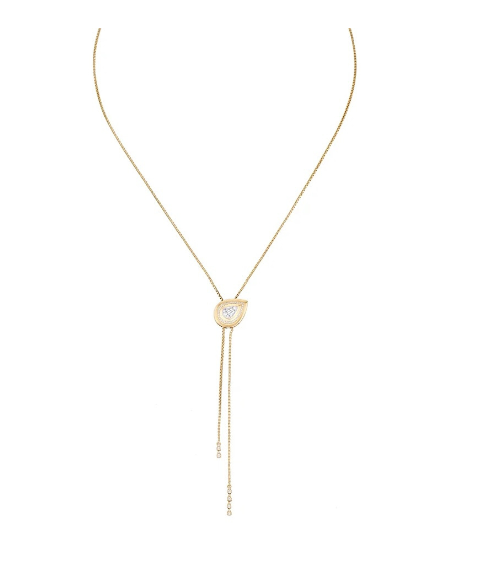 14K Gold Teardrop Baguette Bolo Lariat Necklace