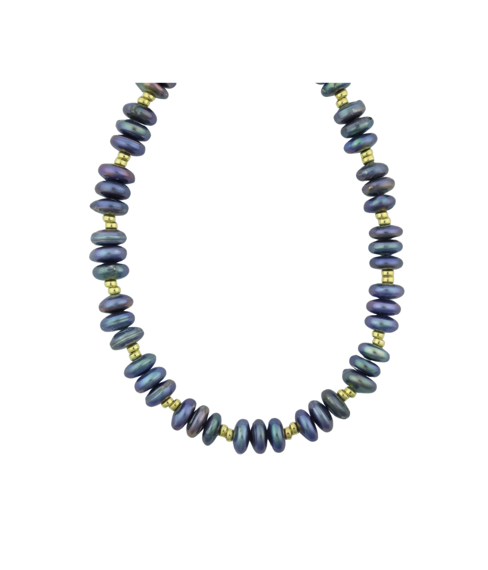 Peacock Pearl Coin Duo Rondelle Necklace