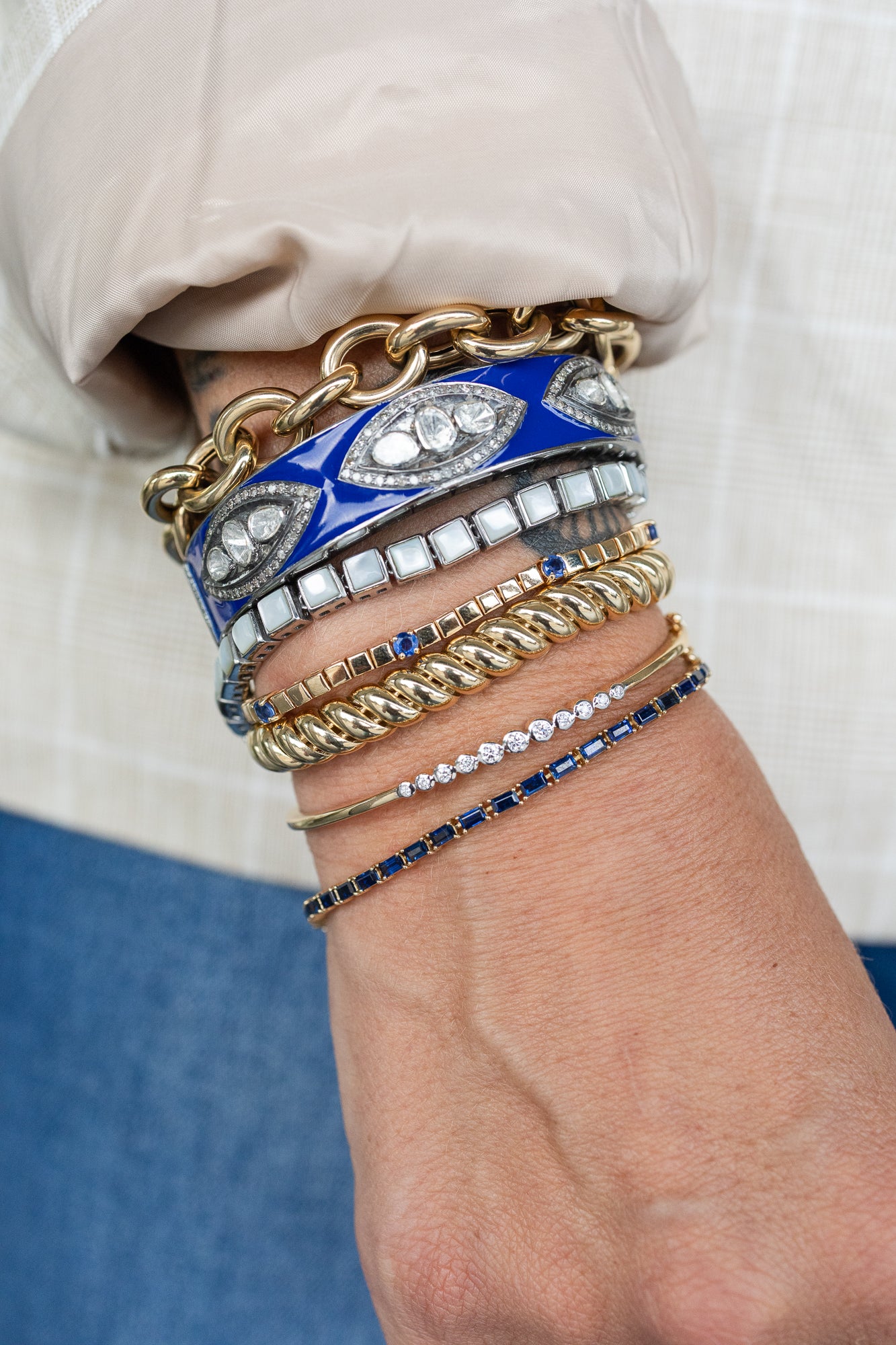 Cobalt Blue Enamel Polki Diamond Bangle