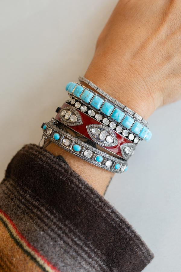 Federico Single Row Blue Turquoise Tiled Cuff