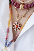 14K Matte Gold Ruby Coral Coin Charm