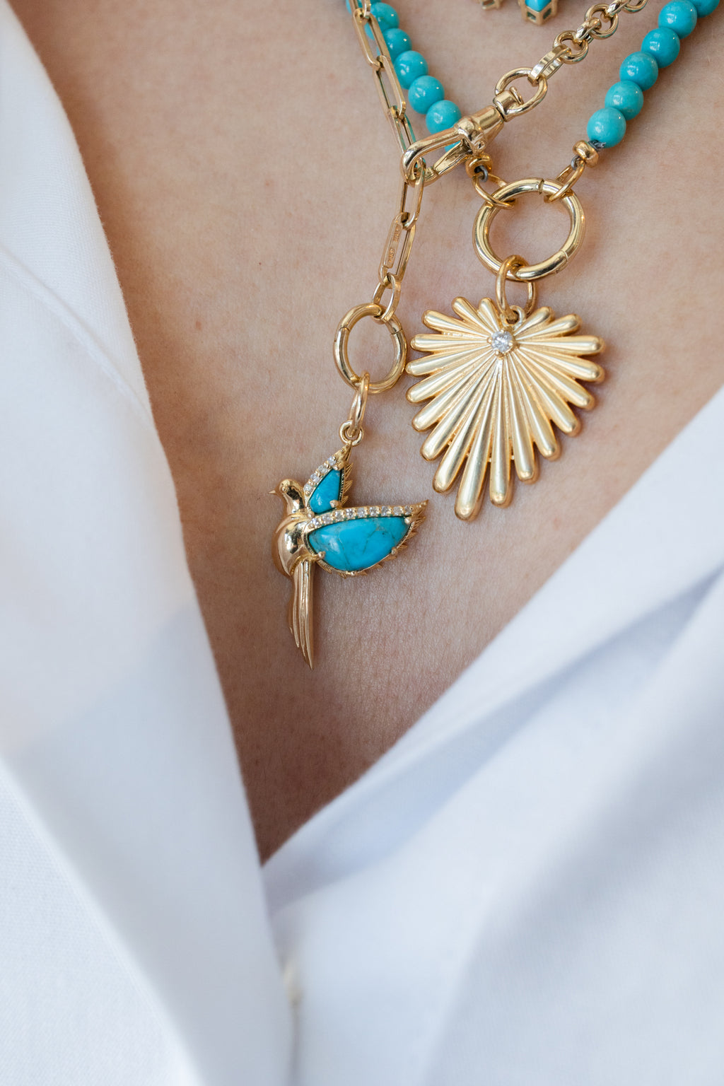 14K Gold Diamond Turquoise Dove Pendant