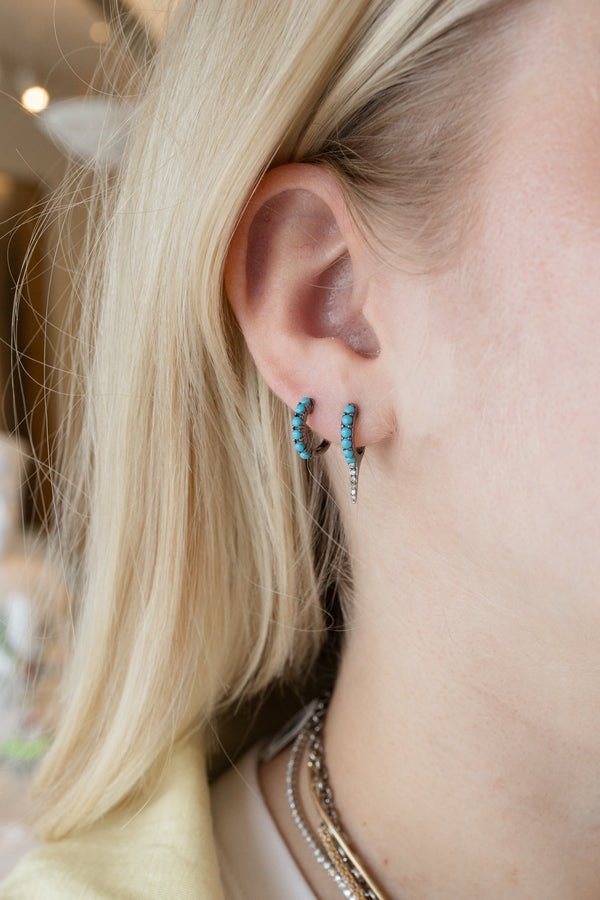 12mm Silver Dotted Turquoise Diamond Spike Huggies