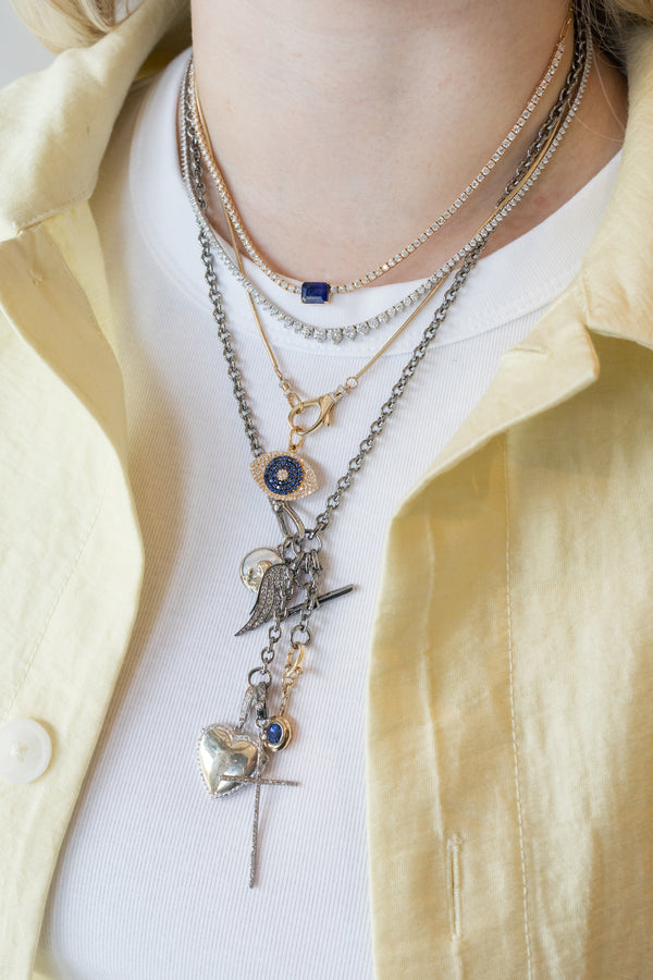 Large Silver Thin Diamond Cross Charm