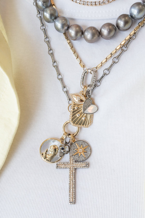 Small Silver Half & Half Mother of Pearl Diamond Heart Charm