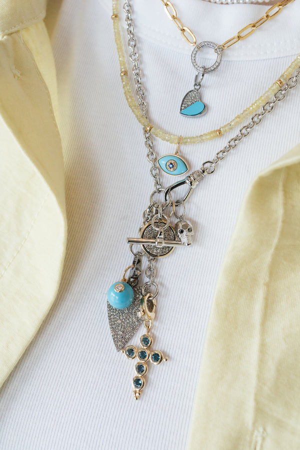 Elongated Silver Diamond Heart Charm