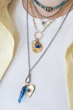 Small Silver Half & Half Lapis Diamond Heart Charm