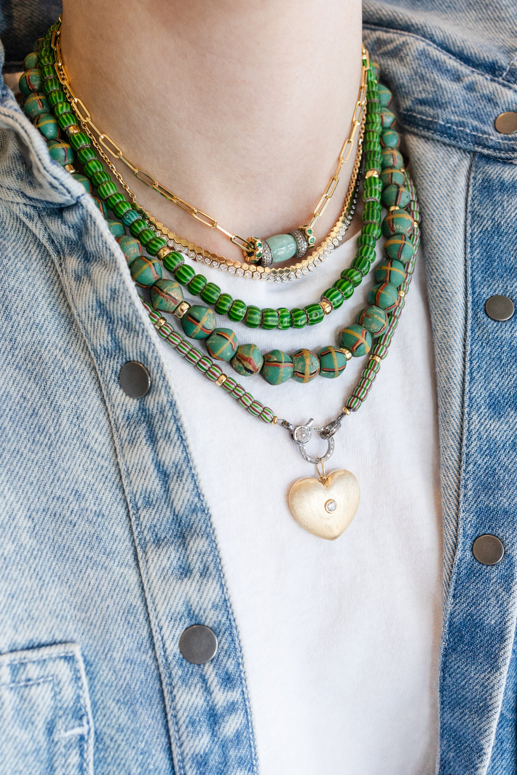 Antique Green African King Bead Necklace