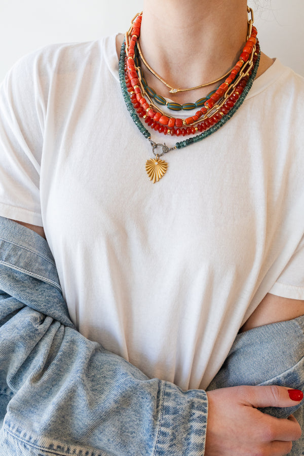 Faceted Saucer Carnelian Beaded Rondelle Necklace