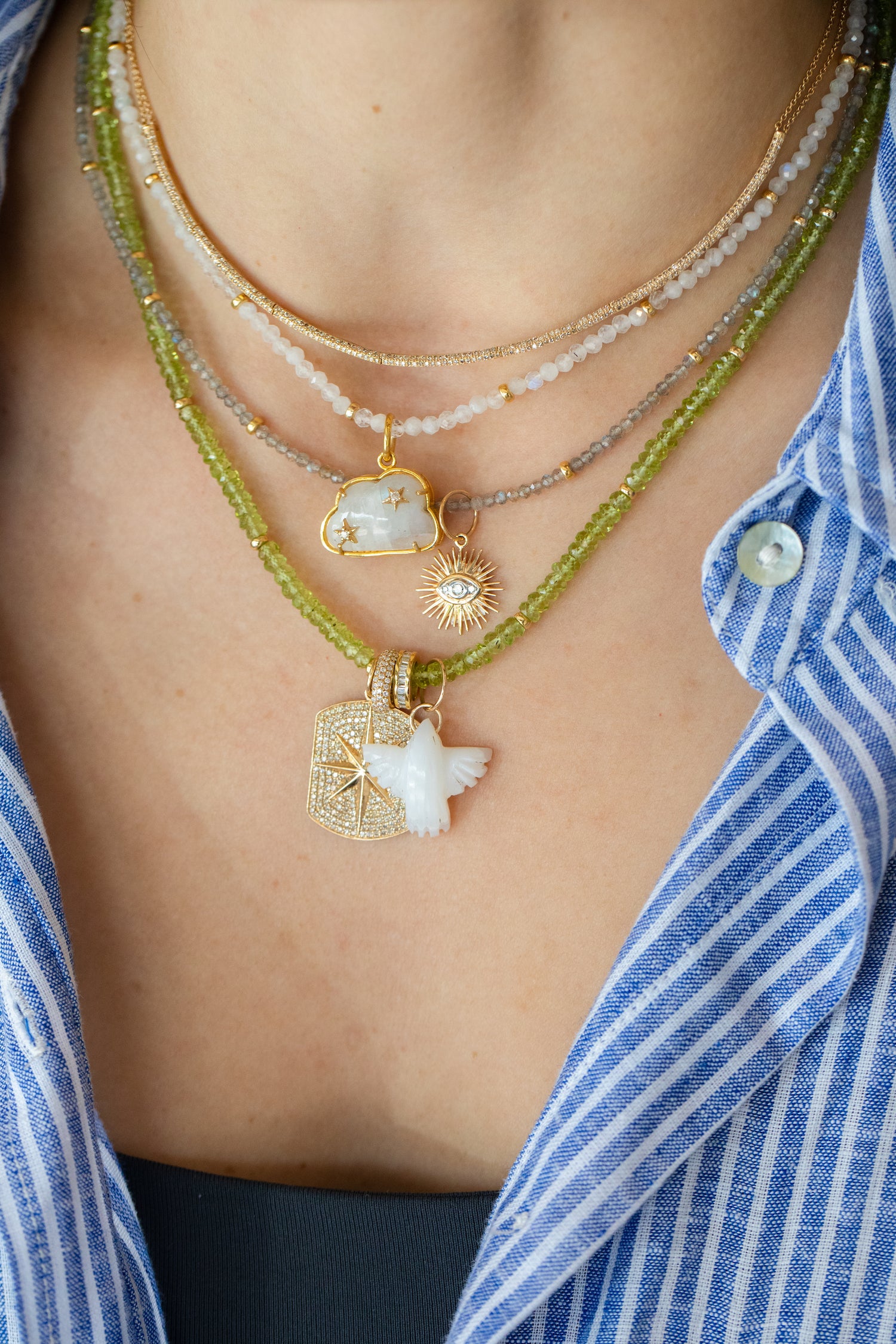 Small 14K Gold Carved White Opal Thunderbird Charm
