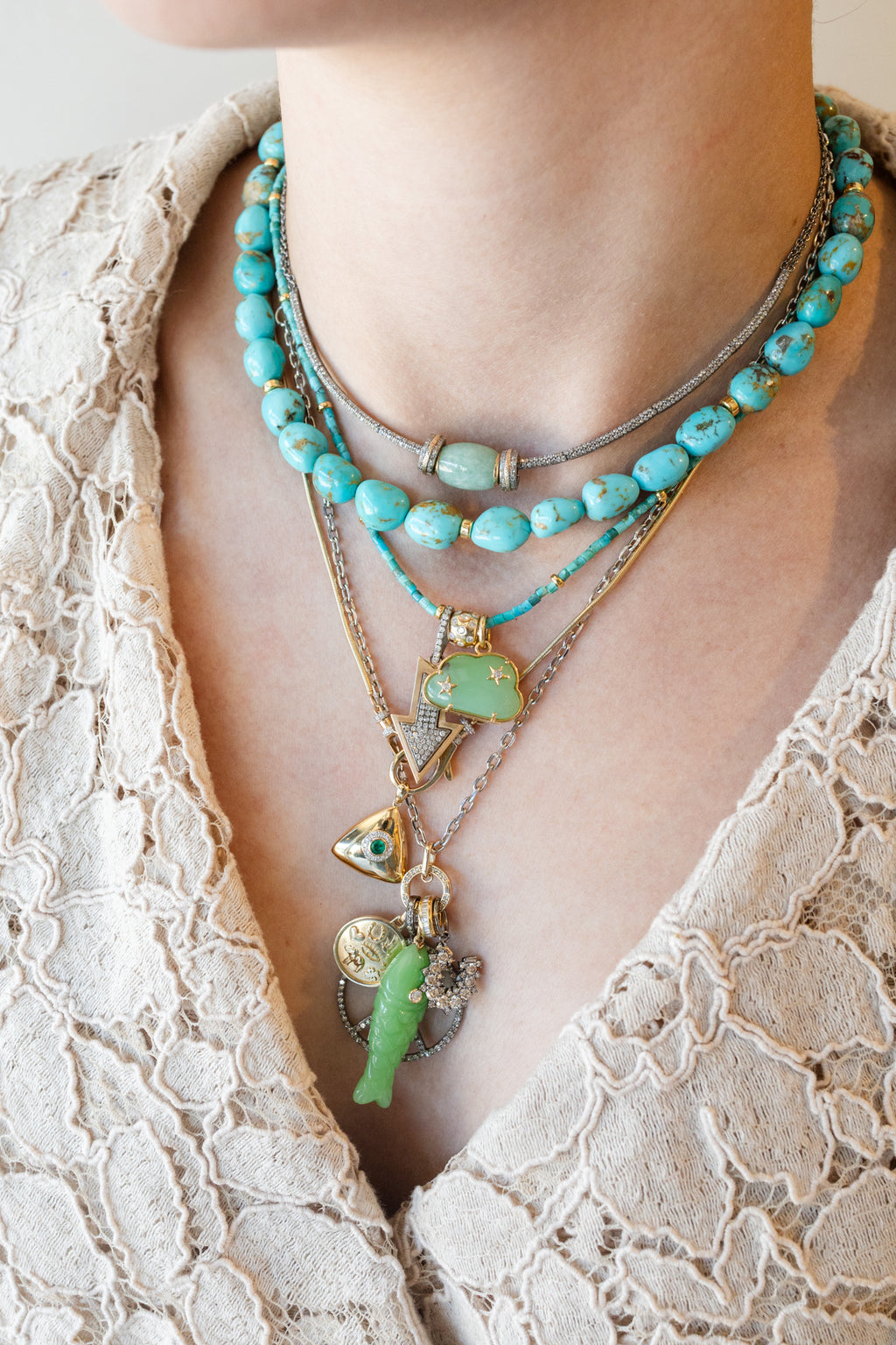 14K Gold Mini Chrysoprase Cloud Charm