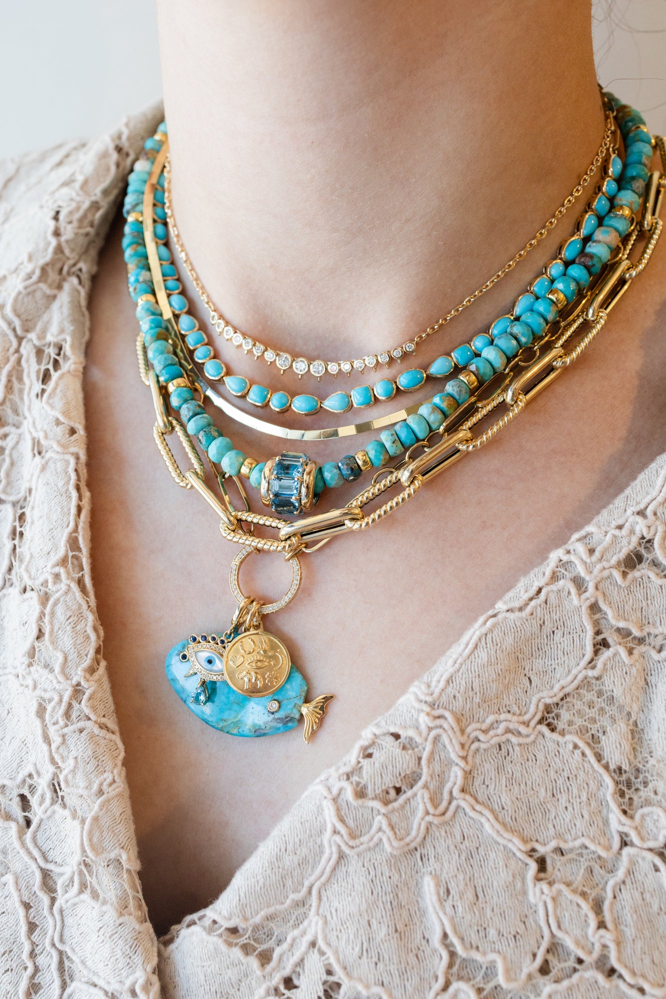5mm Faceted Kingman Turquoise Rondelle Necklace