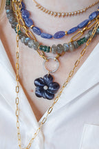 14K Gold Carved Iolite Flower Pendant