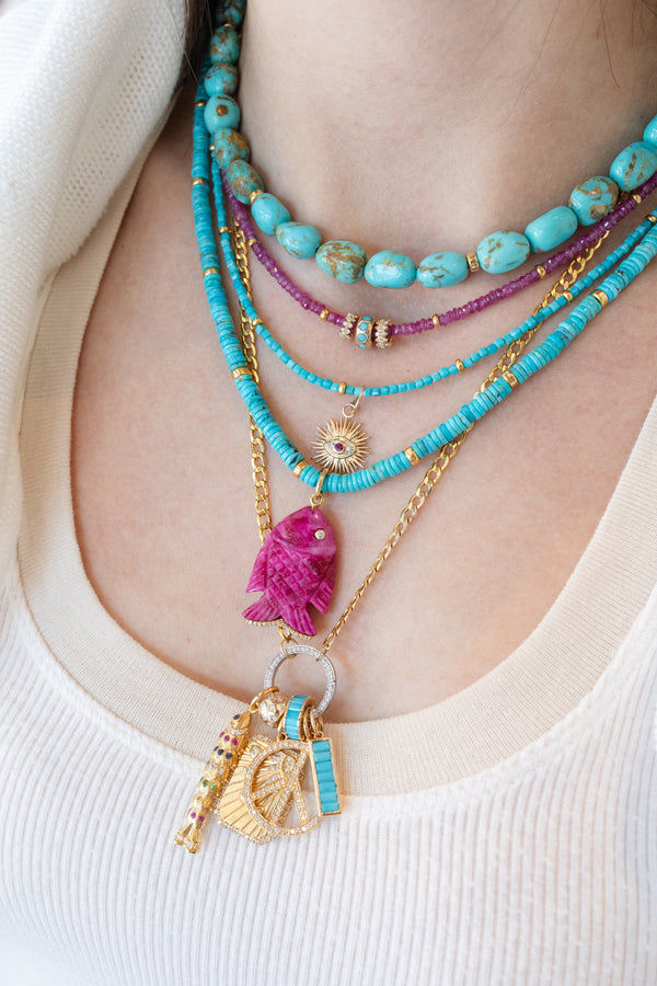 14K Gold Pink Calcite Carved Fish Charm