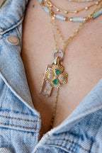 14K Gold Diamond & Emerald Four Leaf Clover Charm