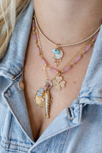 16" 14K Gold Pink Jade Tube Necklace