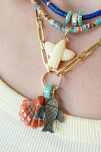 Black Striped Orange Laguna Agate Scallop Shell Charm