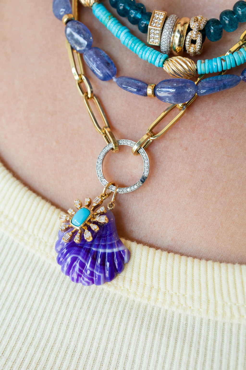Purple Laguna Agate Scallop Shell Charm