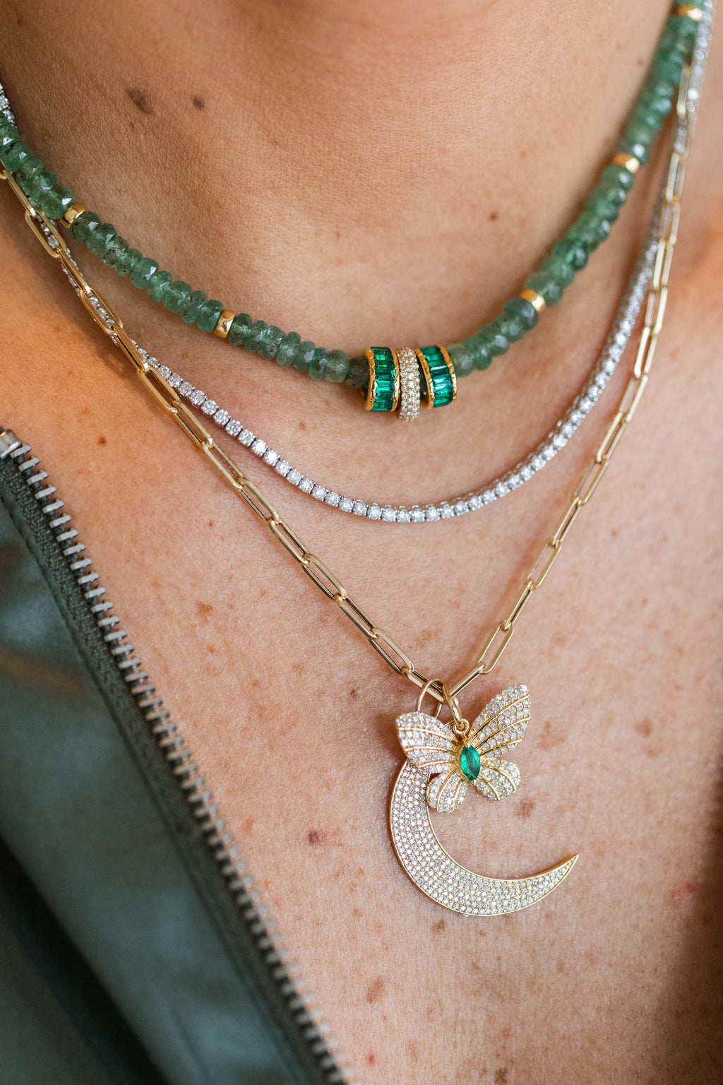 14K Gold Pave Diamond Crescent Moon Charm