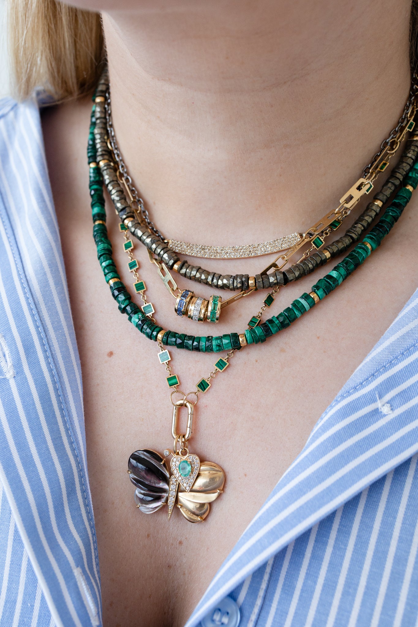 14K Gold Half & Half Abalone Butterfly Charm