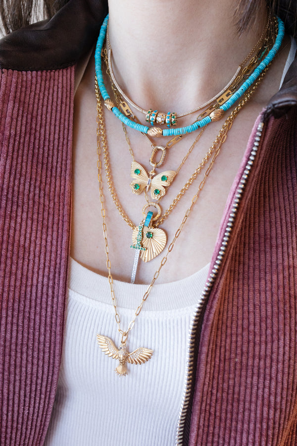 8mm 14K Gold Round Dotted Turquoise Donut Spacer